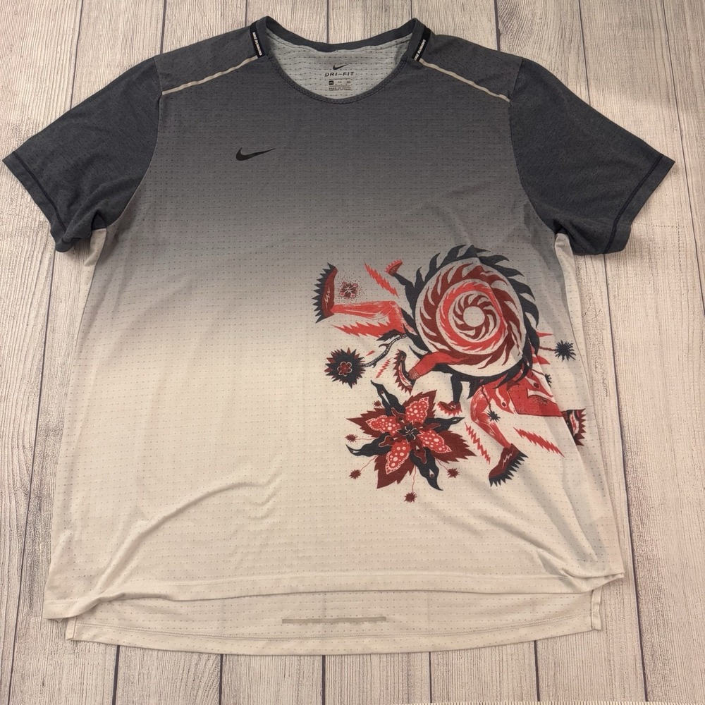 Nike Dri-FIT Chinese Miler Limited Edition Running Shirt Gray Red Men's XXL 2XL